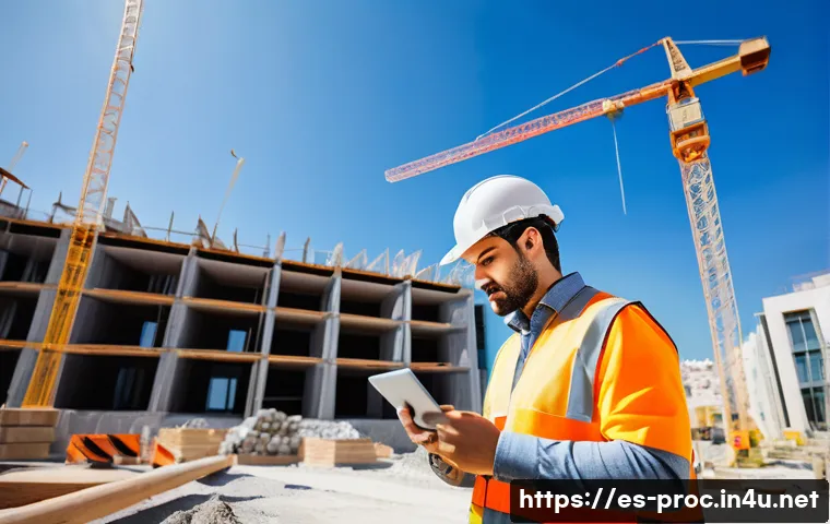 공정관리기술자와 프로젝트 리스크 관리 - A detailed construction site scene showing a diverse team of Spanish-speaking professionals in safet...
